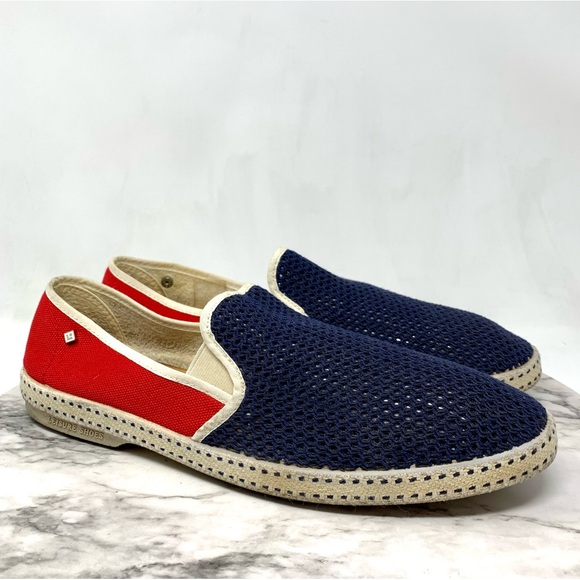 Riviera's Classic Canvas & Mesh Slip-On Loafer in Red White & Blue 11/45 Mens